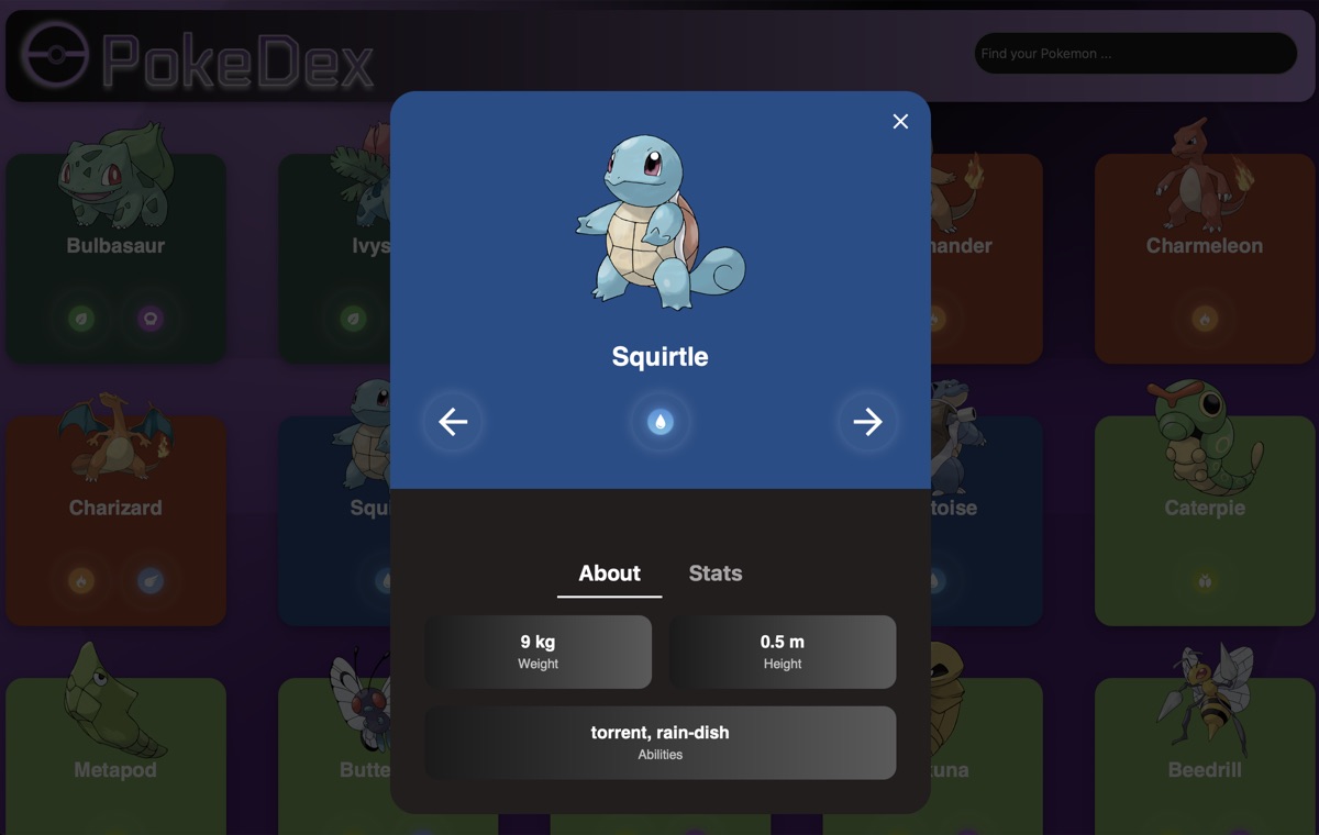 Screenshot vom Projekt Pokedex